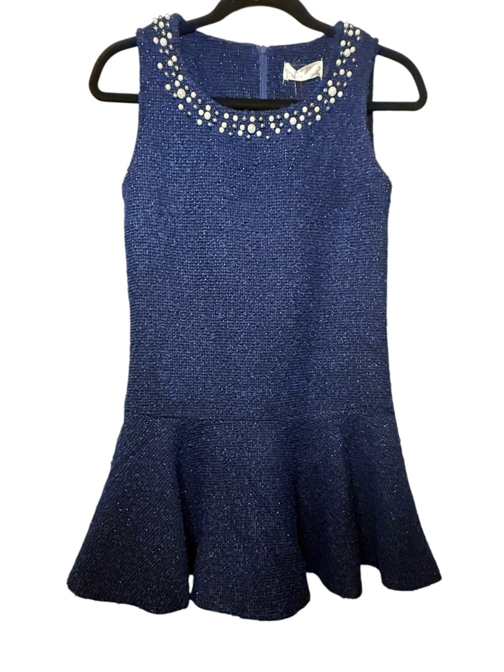 NWT YOCO Navy Shimmer Jeweled Neck Mini Dress Asian Size Small